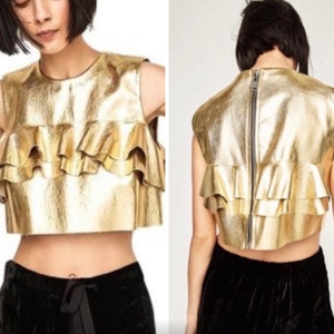 Zara Women‎ XS Gold Metallic Crop Top